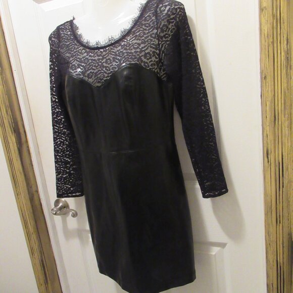 Free People Small NWT Colleen Faux Leather Lace Mini Dress Black Pleather Vegan - Picture 9 of 16